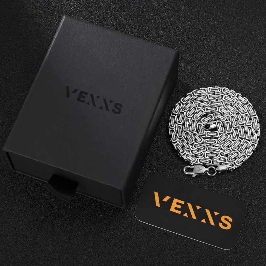 VEXXS Königskette 4/6mm, 18K Gold beschichtet, Edelstahl, Byzantinische
