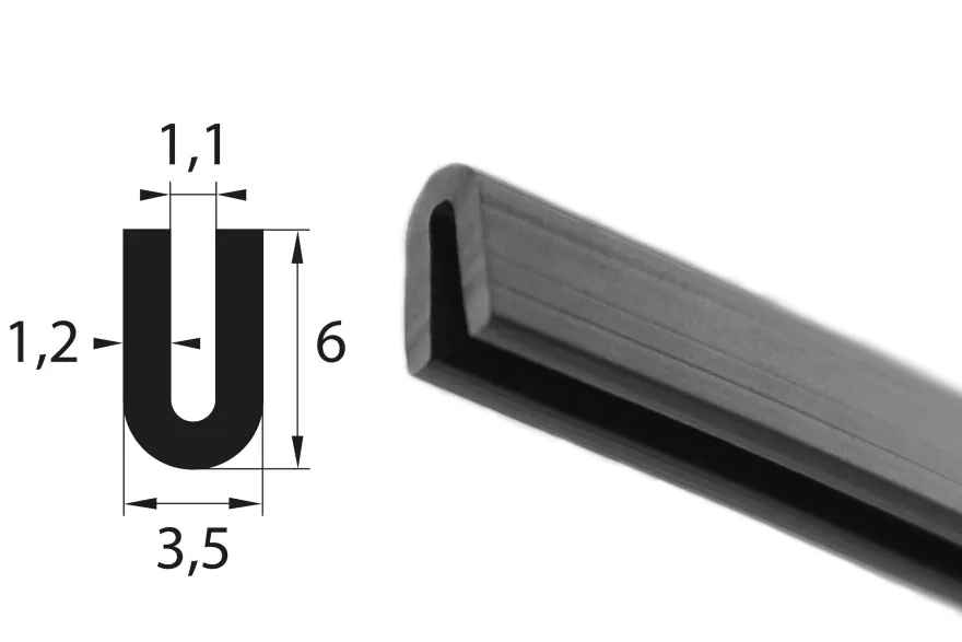 V59 Fassungsprofil Fassungsbereich 1,1 mm Kantenschutz EPDM Gummiprofil Gummidichtung
