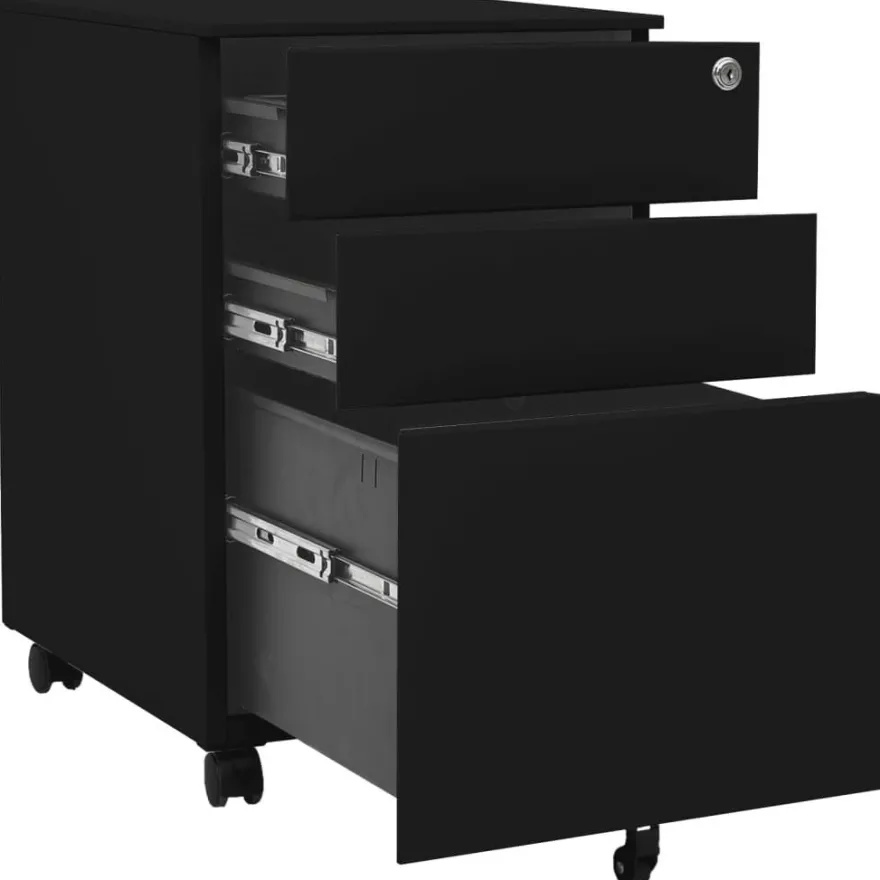 vidaXL Aktenschrank mit Rollen Schwarz 39x45x60 cm Stahl