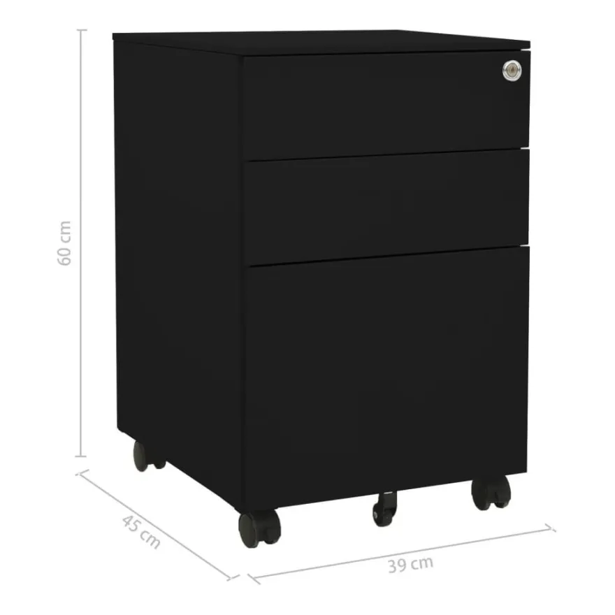 vidaXL Aktenschrank mit Rollen Schwarz 39x45x60 cm Stahl