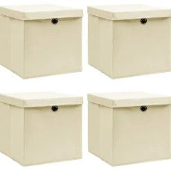 vidaXL Aufbewahrungsboxen mit Deckel 4 Stk. Creme 32x32x32 cm Stoff