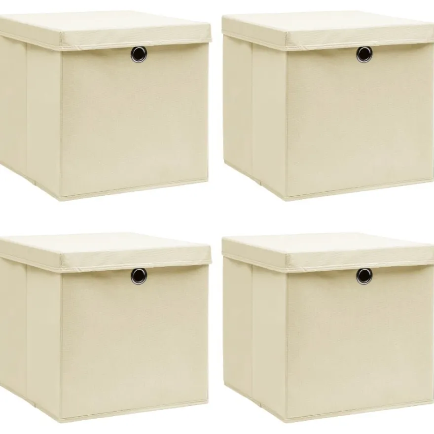 vidaXL Aufbewahrungsboxen mit Deckel 4 Stk. Creme 32x32x32 cm Stoff