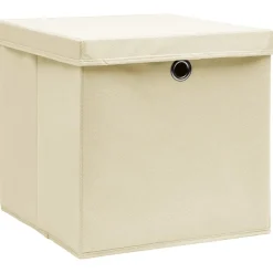 vidaXL Aufbewahrungsboxen mit Deckel 4 Stk. Creme 32x32x32 cm Stoff