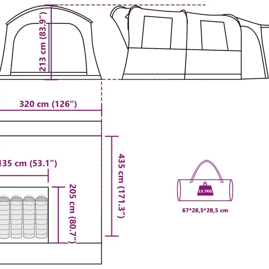 vidaXL Autozelt 4 Personen Blau Wasserfest
