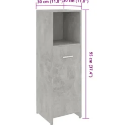 vidaXL Badezimmerschrank Betongrau 30x30x95 cm Holzwerkstoff