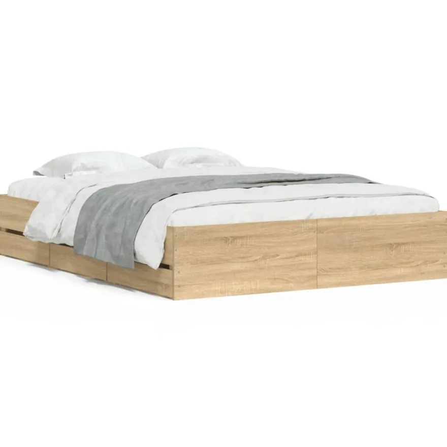 vidaXL Bettgestell mit Schubladen Sonoma-Eiche 140x190cm Holzwerkstoff