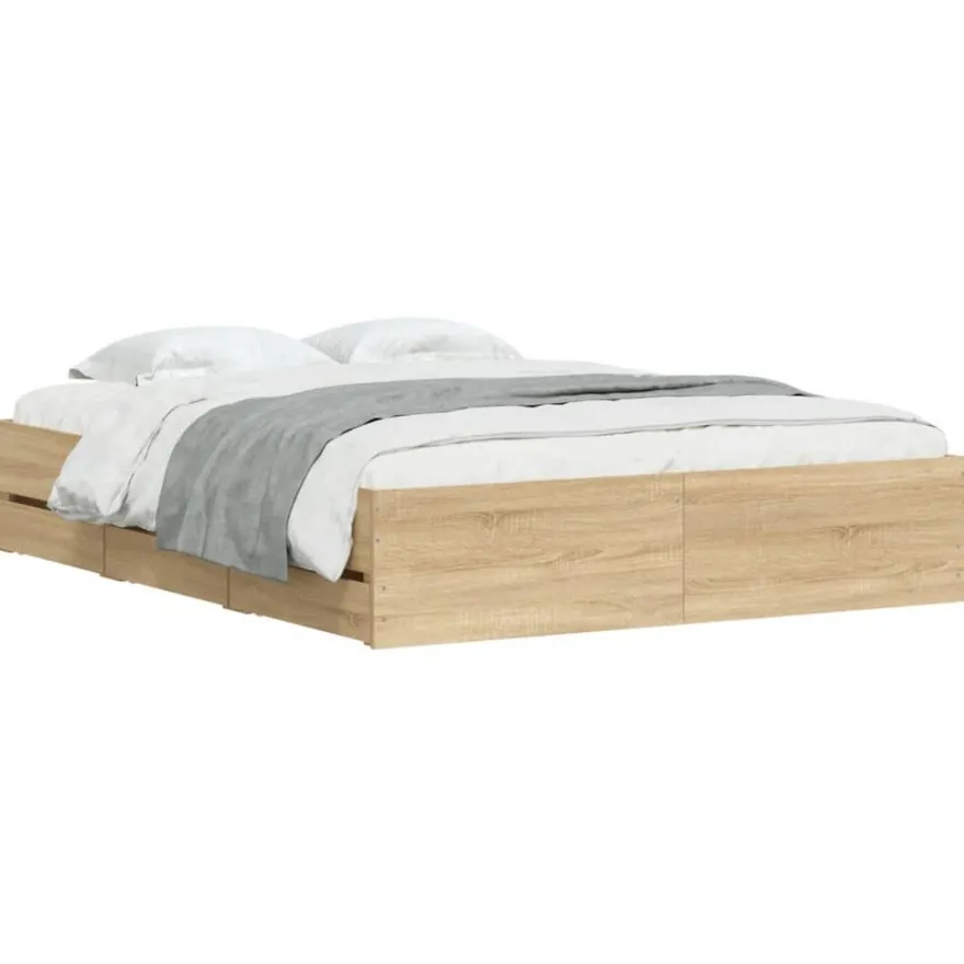 vidaXL Bettgestell mit Schubladen Sonoma-Eiche 140x190cm Holzwerkstoff