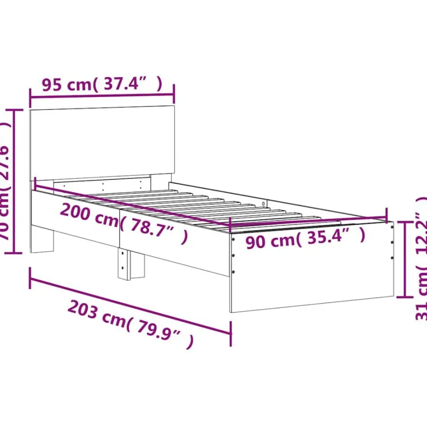 vidaXL Bettgestell ohne Matratze mit Kopfteil Sonoma-Eiche 90x200 cm