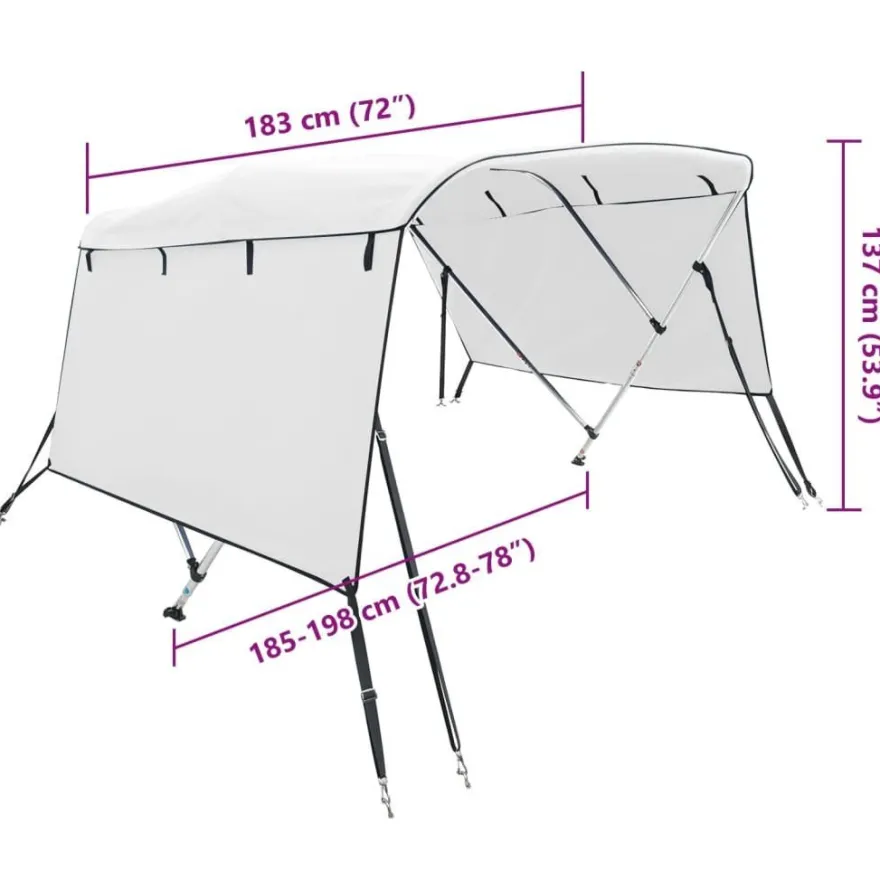 vidaXL 3-Bow Bimini-Top mit Seitenteilen 183x(185-198)x137 cm