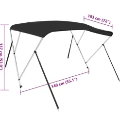 vidaXL 3-Bow Bimini-Top Schwarz 183x140x137 cm