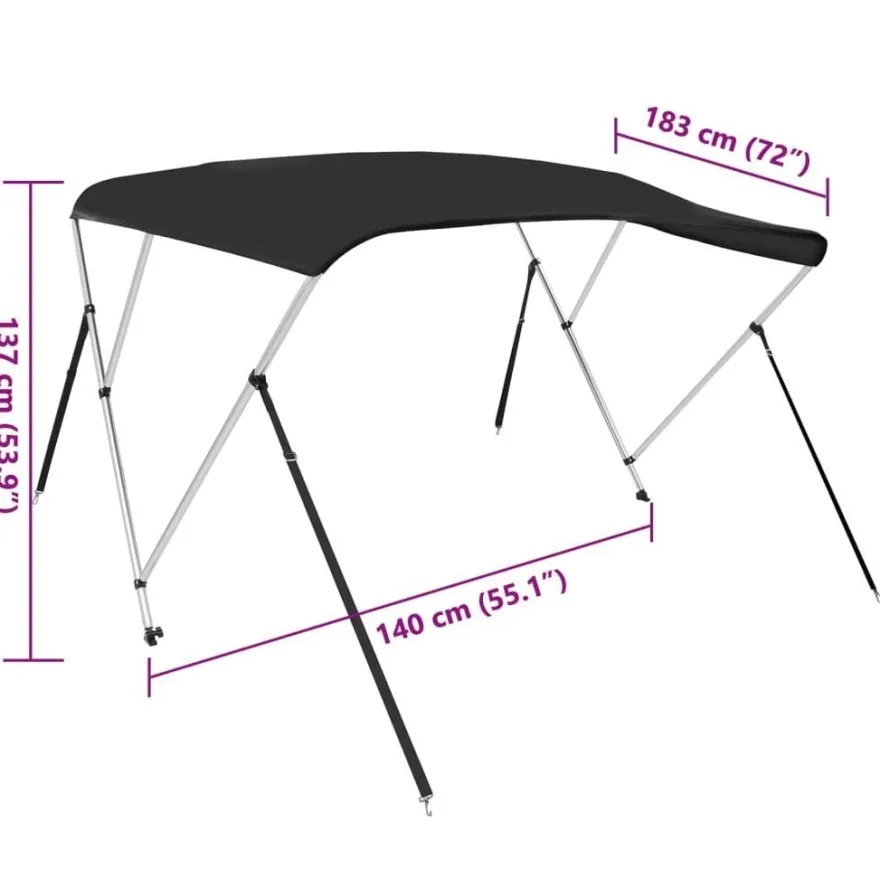 vidaXL 3-Bow Bimini-Top Schwarz 183x140x137 cm