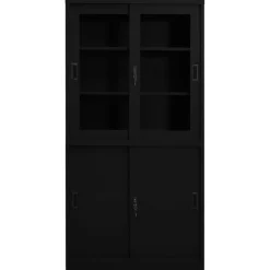 vidaXL Büroschrank mit Schiebetür Schwarz 90x40x180 cm Stahl