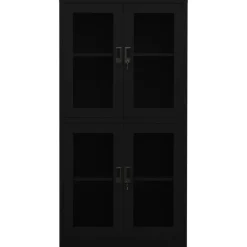 vidaXL Büroschrank Schwarz 90x40x180 cm Stahl und Hartglas