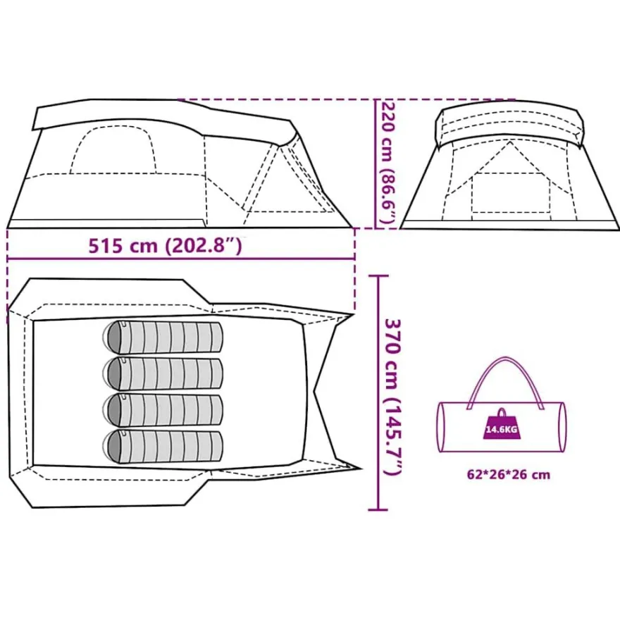 vidaXL Campingzelt mit Vorzelt 4 Personen Blau Wasserdicht