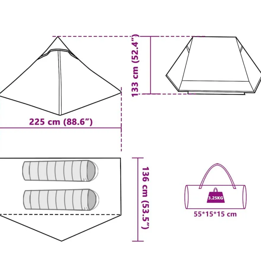 vidaXL Campingzelt 2 Personen Grau Wasserdicht