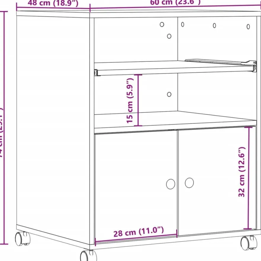 vidaXL Druckerständer mit Rollen Weiß 60x48x74 cm