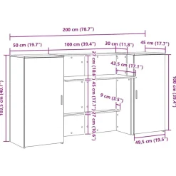 vidaXL Empfangstheke Grau Sonoma 200x50x103,5 cm Holzwerkstoff
