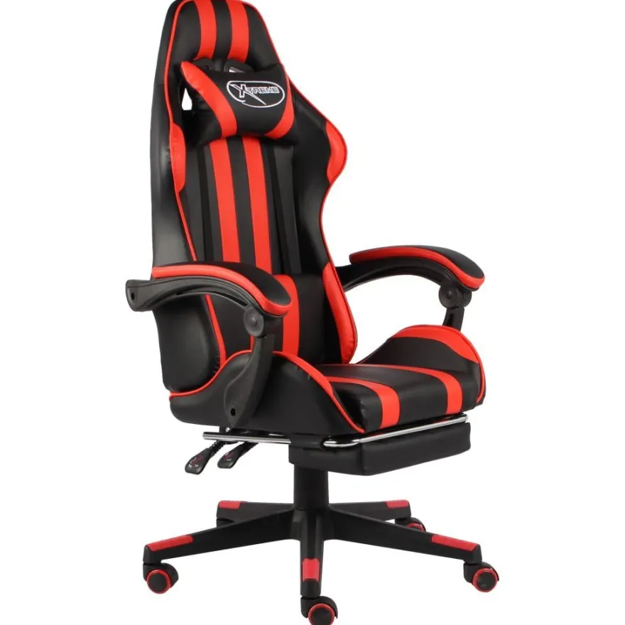 vidaXL Gaming-Stuhl mit Fußstütze Schwarz und Rot Kunstleder
