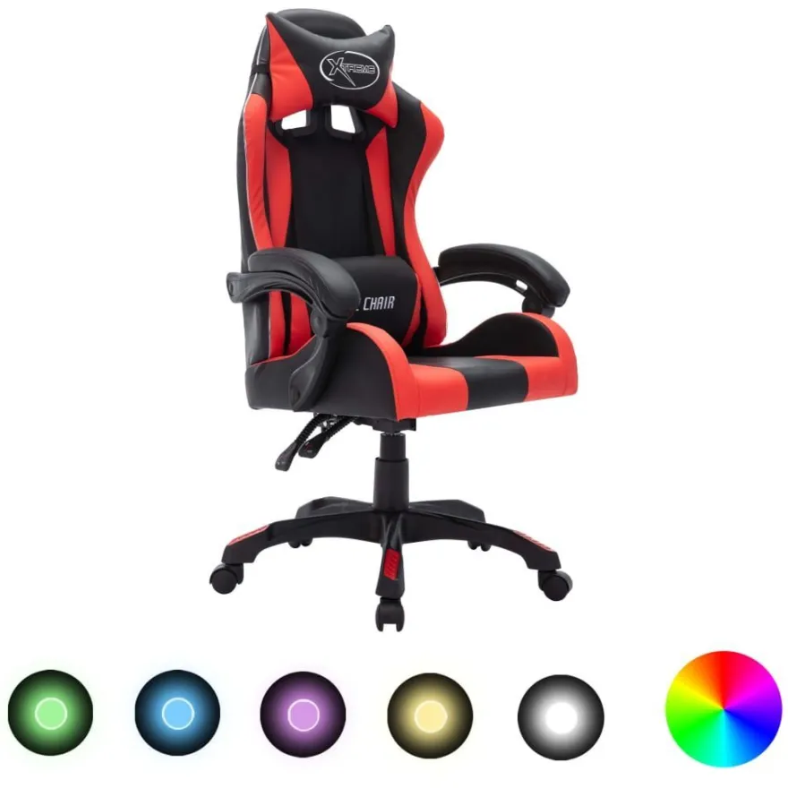 vidaXL Gaming-Stuhl mit RGB LED-Leuchten Rot und Schwarz Kunstleder