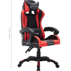 vidaXL Gaming-Stuhl mit RGB LED-Leuchten Rot und Schwarz Kunstleder