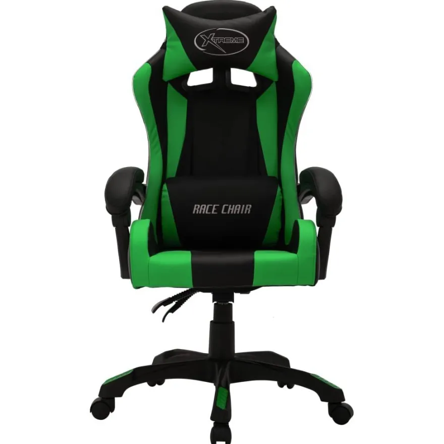 vidaXL Gaming-Stuhl mit RGB LED-Leuchten Grün und Schwarz Kunstleder