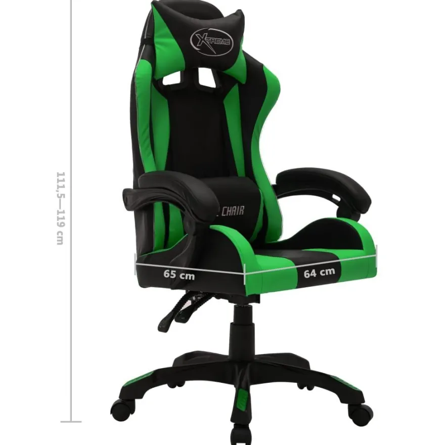vidaXL Gaming-Stuhl mit RGB LED-Leuchten Grün und Schwarz Kunstleder