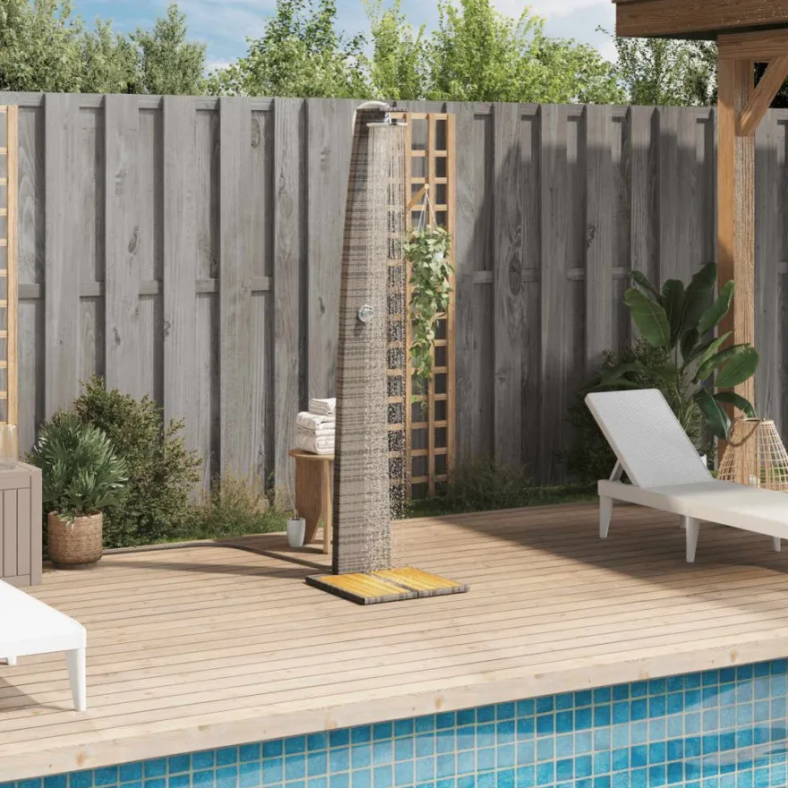 vidaXL Gartendusche Grau 55x60x224 cm Poly Rattan und Akazienholz