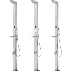 vidaXL Gartendusche mit Grauer Bodenplatte 225 cm Edelstahl
