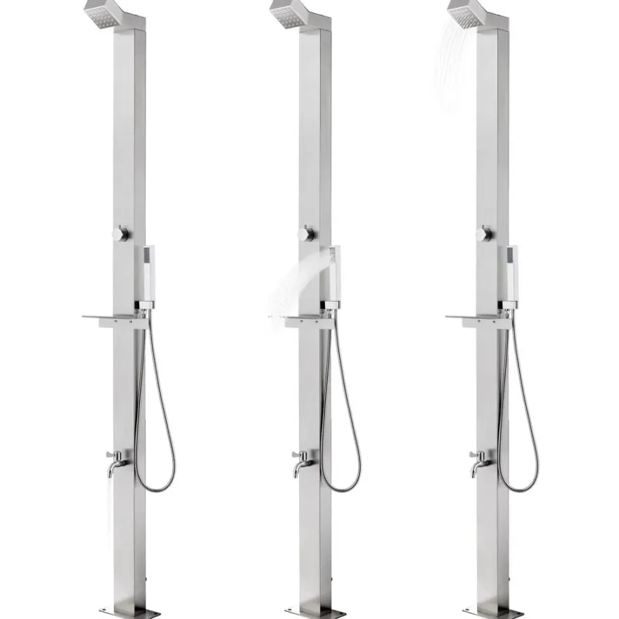 vidaXL Gartendusche mit Grauer Bodenplatte 225 cm Edelstahl