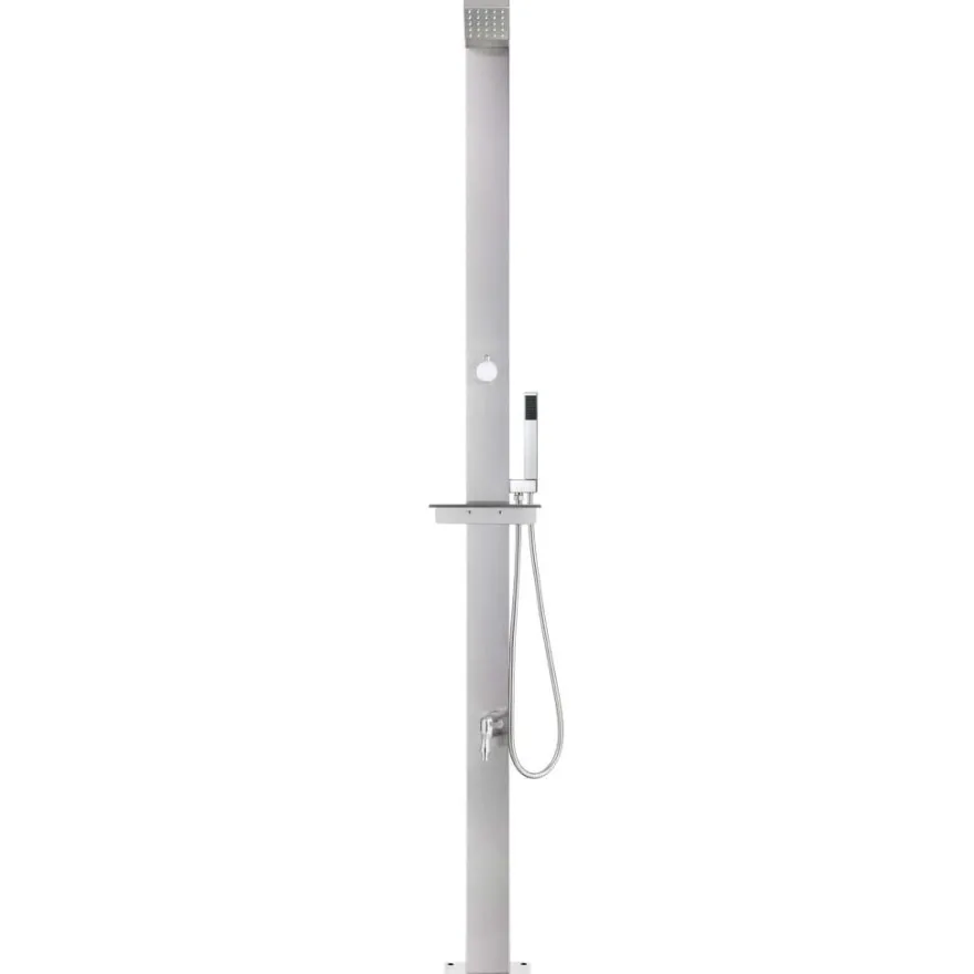 vidaXL Gartendusche mit Grauer Bodenplatte 225 cm Edelstahl