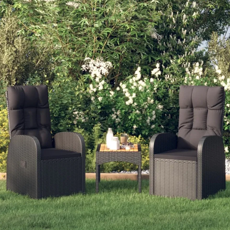 vidaXL Garten-Liegestühle 2 Stk. mit Auflagen Poly Rattan Schwarz