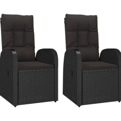 vidaXL Garten-Liegestühle 2 Stk. mit Auflagen Poly Rattan Schwarz
