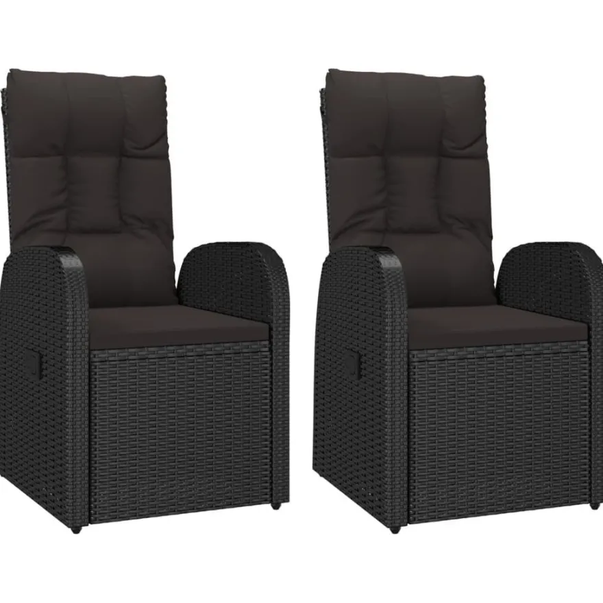 vidaXL Garten-Liegestühle 2 Stk. mit Auflagen Poly Rattan Schwarz