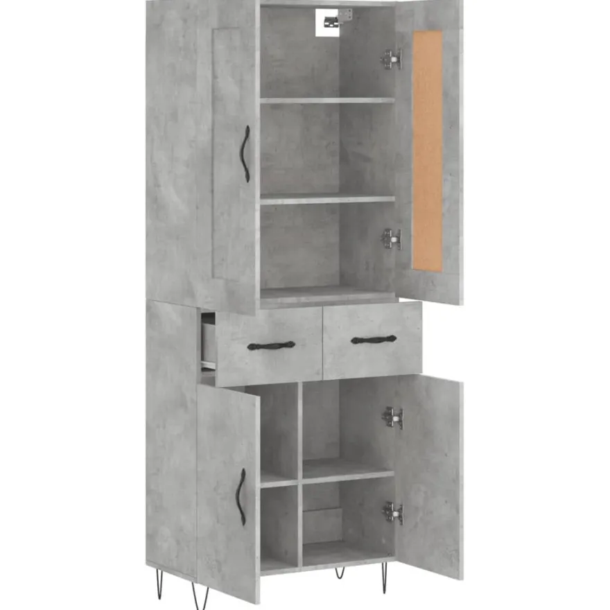 vidaXL Highboard Betongrau 69,5x34x180 cm Holzwerkstoff