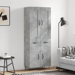 vidaXL Highboard Betongrau 69,5x34x180 cm Holzwerkstoff
