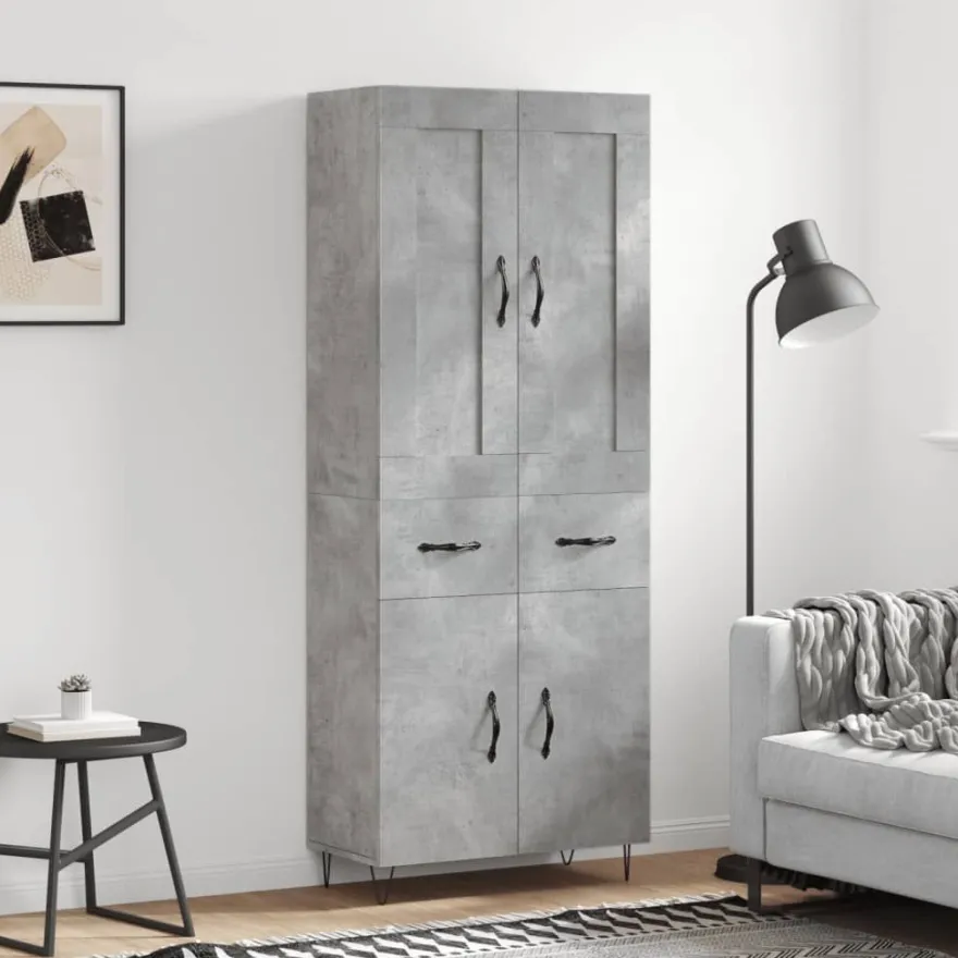 vidaXL Highboard Betongrau 69,5x34x180 cm Holzwerkstoff