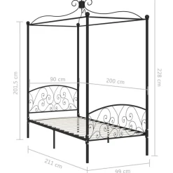 vidaXL Himmelbett-Gestell Schwarz Metall 90 x 200 cm