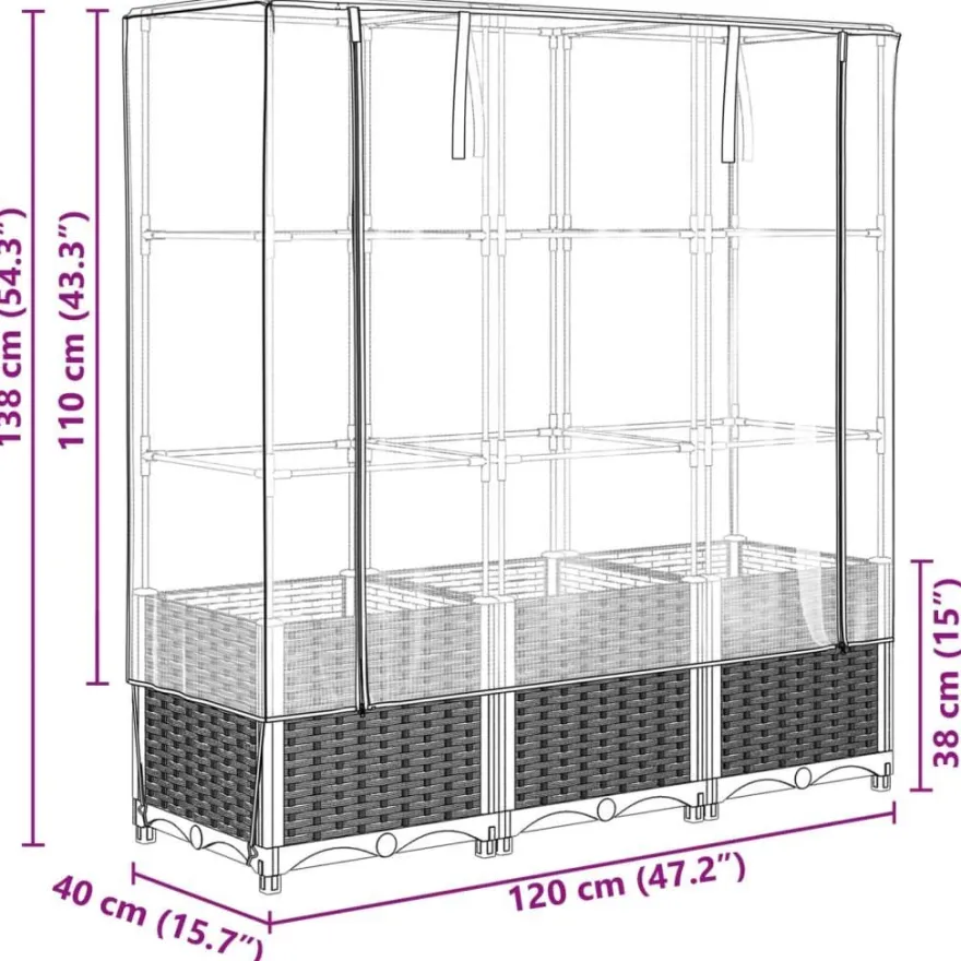 vidaXL Hochbeet mit Gewächshaus-Aufsatz Rattan-Optik 120x40x138 cm