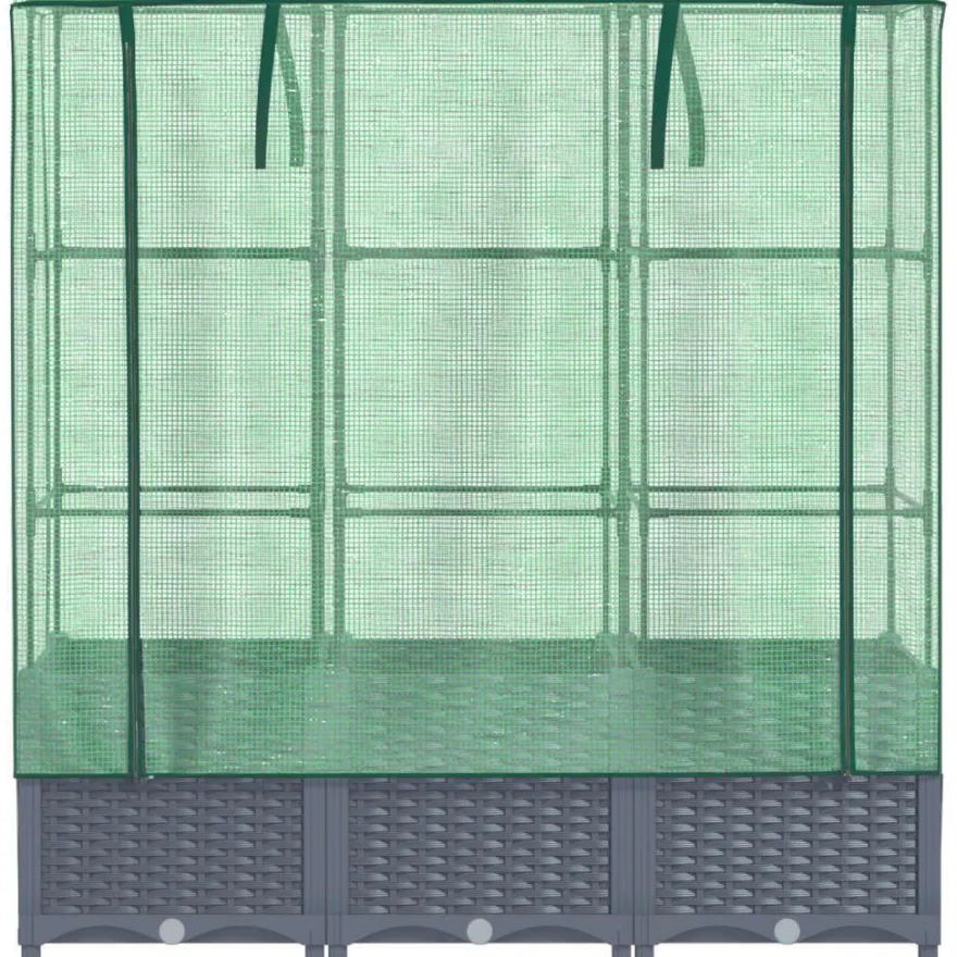 vidaXL Hochbeet mit Gewächshaus-Aufsatz Rattan-Optik 120x40x138 cm