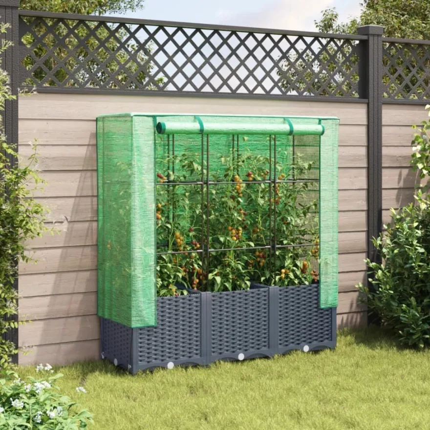 vidaXL Hochbeet mit Gewächshaus-Aufsatz Rattan-Optik 120x40x138 cm