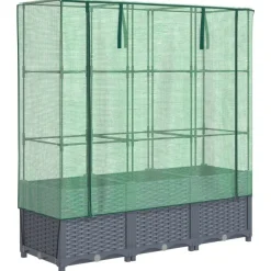 vidaXL Hochbeet mit Gewächshaus-Aufsatz Rattan-Optik 120x40x138 cm