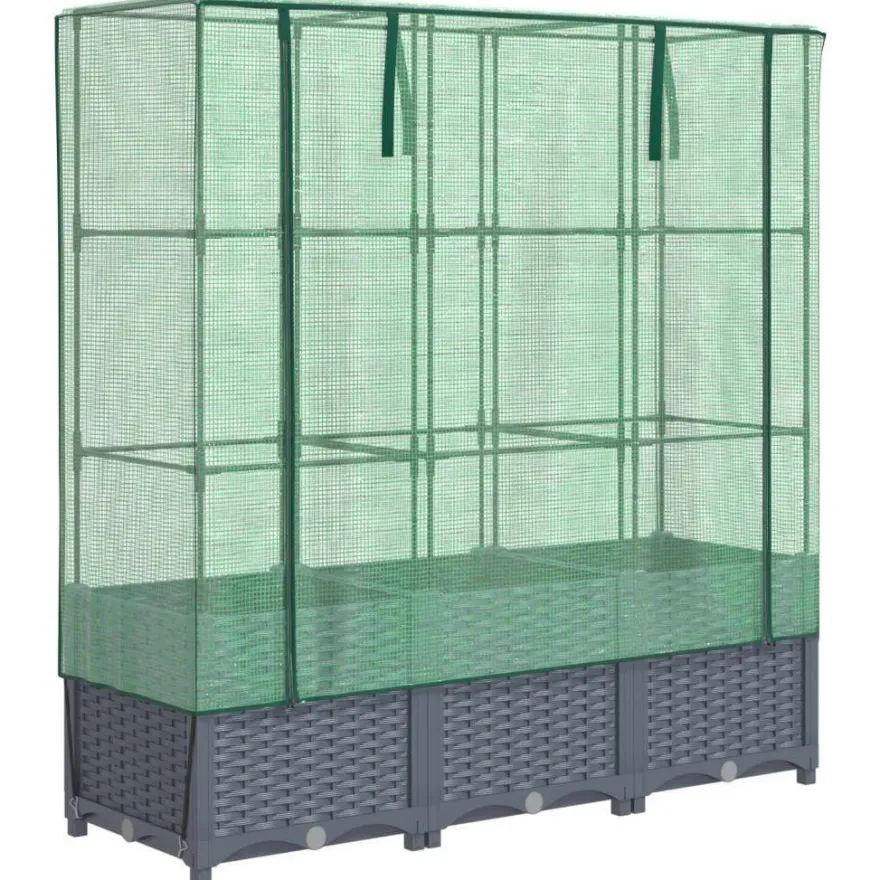 vidaXL Hochbeet mit Gewächshaus-Aufsatz Rattan-Optik 120x40x138 cm