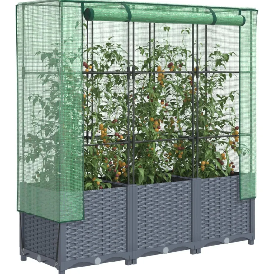 vidaXL Hochbeet mit Gewächshaus-Aufsatz Rattan-Optik 120x40x138 cm