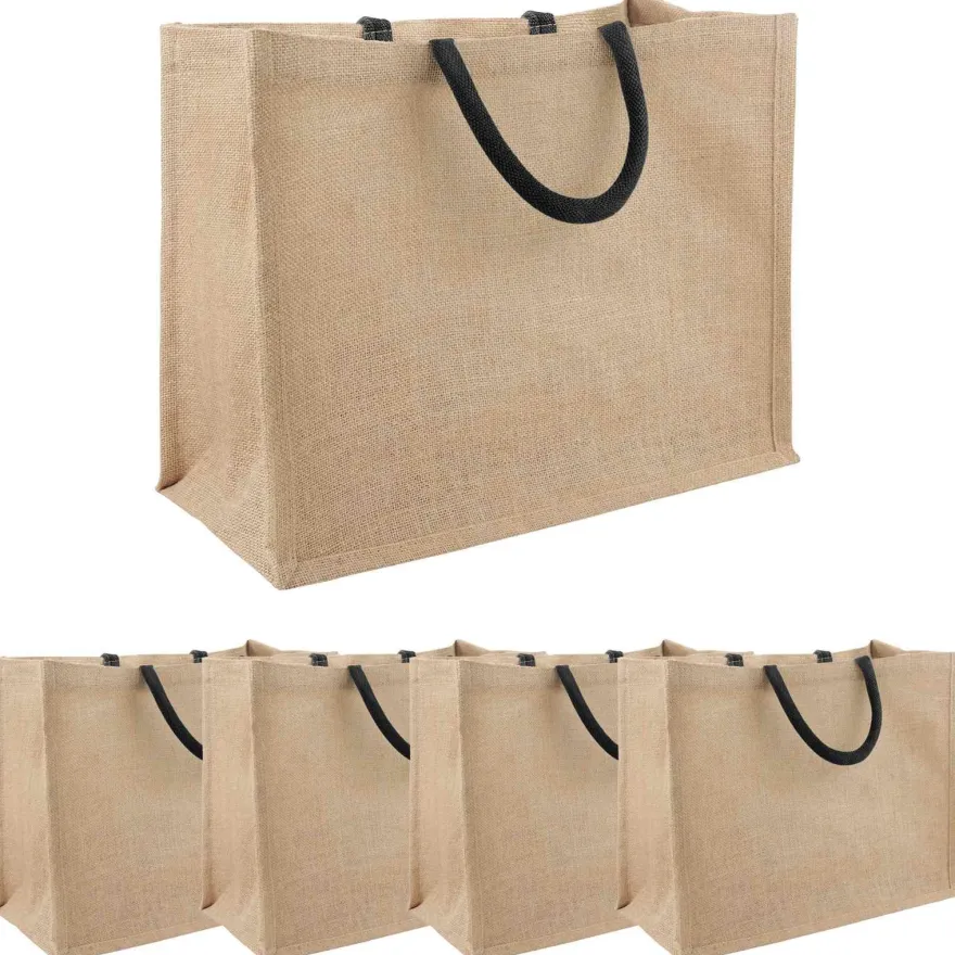 vidaXL Jute-Handtaschen 5 pcs Natürlich und Schwarz 42 x 33 x 19 cm