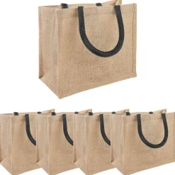 vidaXL Jute-Handtaschen 5 pcs Natürlich und Schwarz 26 x 22 x 14 cm