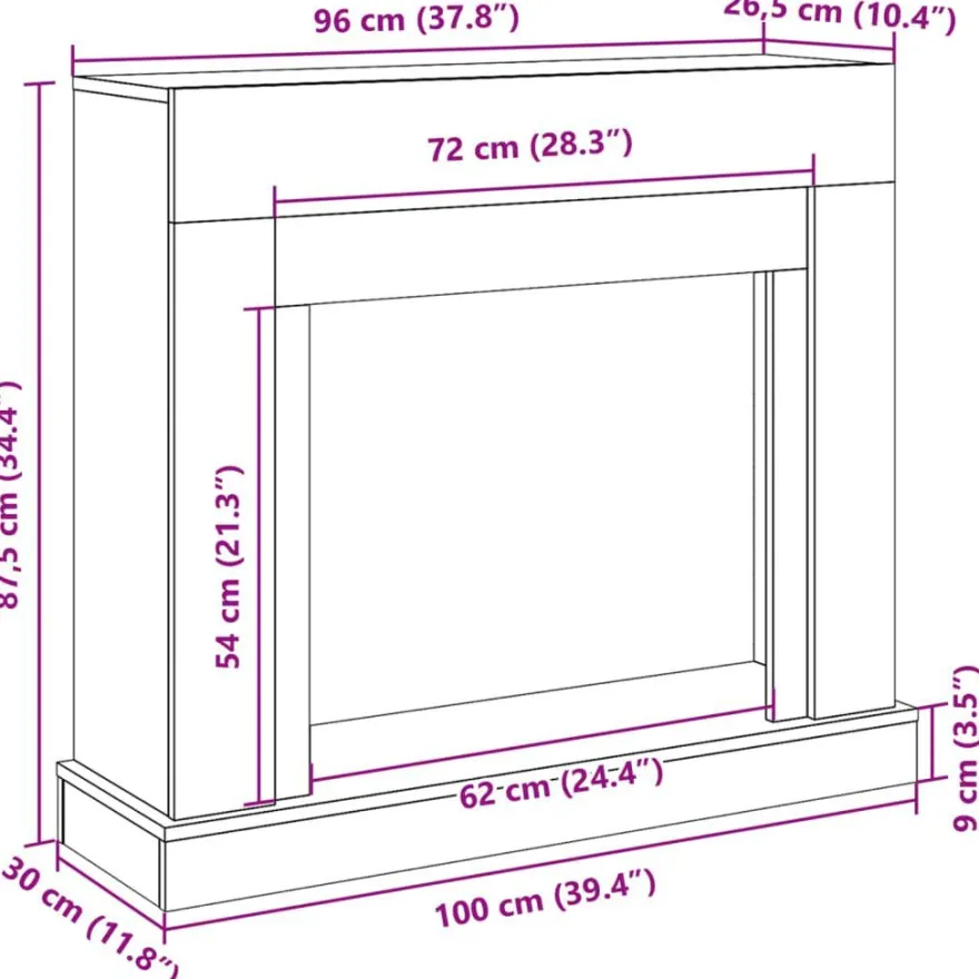 vidaXL Kaminumrandung Braun Eichen-Optik 100x30x87,5 cm Holzwerkstoff