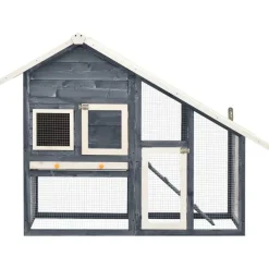vidaXL Kaninchenstall Grau und Weiß 140x63x120 cm Tanne Massivholz