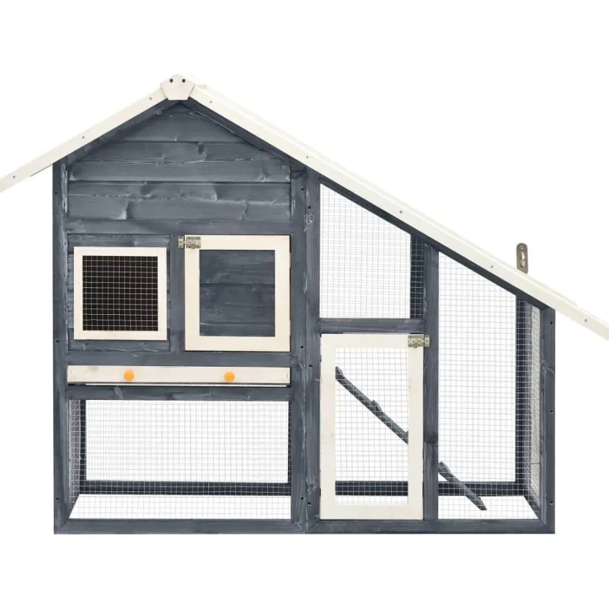 vidaXL Kaninchenstall Grau und Weiß 140x63x120 cm Tanne Massivholz