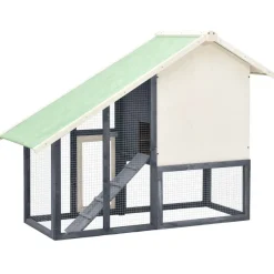 vidaXL Kaninchenstall Grau und Weiß 140x63x120 cm Tanne Massivholz