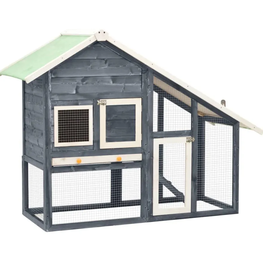 vidaXL Kaninchenstall Grau und Weiß 140x63x120 cm Tanne Massivholz